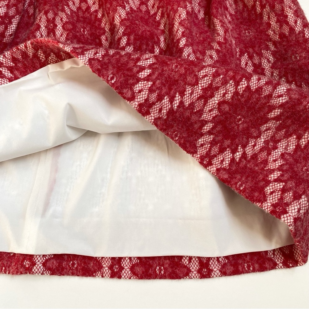 MAJE JIRONDA RED ROUGE LACE PRINT PLEATED HIGH WAIST MINI SKIRT - Picture 6 of 10